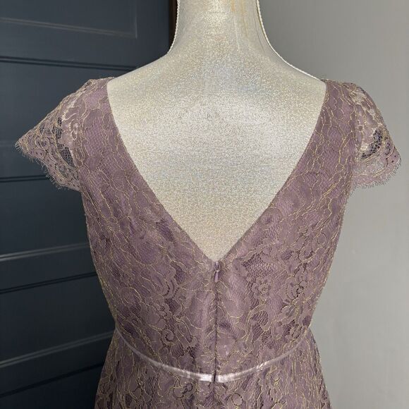 Jenny Yoo Bridgette Garden Lace Dress Plum Purple Size 10 Gold Threading V Neck - Picture 9 of 16